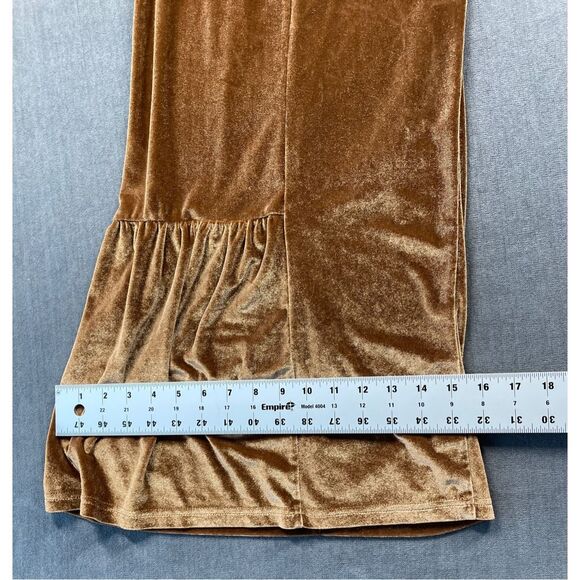 Velvet Flare Bell‎ Bottom Pants Womens XL Brown Boho Retro 70s Festival Lounge - Picture 5 of 13